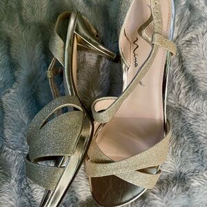 Nina New Women's Gold Glitter Crisscross Ankle Strap Heels Shoes Sandals